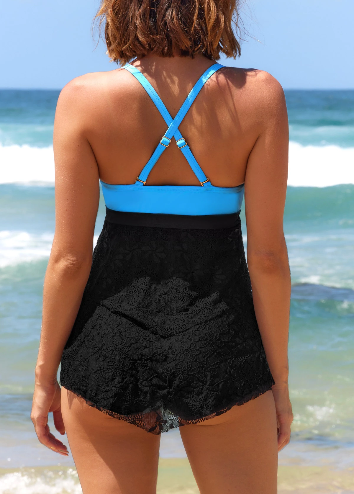 Ring Decoration Black Contrast Lace Stitching Tankini Set 4 Ring Decoration Black Contrast Lace Stitching Tankini Set - Image 2