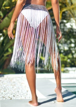 Sequin Tassel White Mid Waist Beach Skirt -AquaLina Store 292956 P 16399953489071