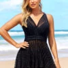 Black Mesh Glitter Fabric Stitching Swimdress Set -AquaLina Store 293121 P 16449738190580
