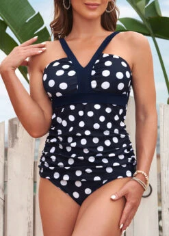 Polka Dot Navy Blue Tankini Set