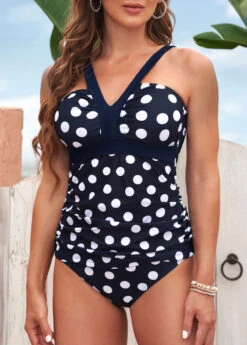 Polka Dot Navy Blue Tankini Set -AquaLina Store 293239 P 16409237618743