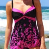 Leaf Print Twist Front Hot Pink Swimdress And Panty 1 Leaf Print Twist Front Hot Pink Swimdress And Panty -AquaLina Store 293904 P 16424215725260
