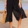 High Waisted Side Slit Black Beach Pants -AquaLina Store 293925 P 16425040103610