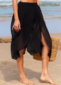 High Waisted Side Slit Black Beach Pants -AquaLina Store 293925 P 16425040103692