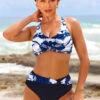 Tie Dye Print Navy Blue Front Cross Bikini Set -AquaLina Store 295123 P 16448223590290