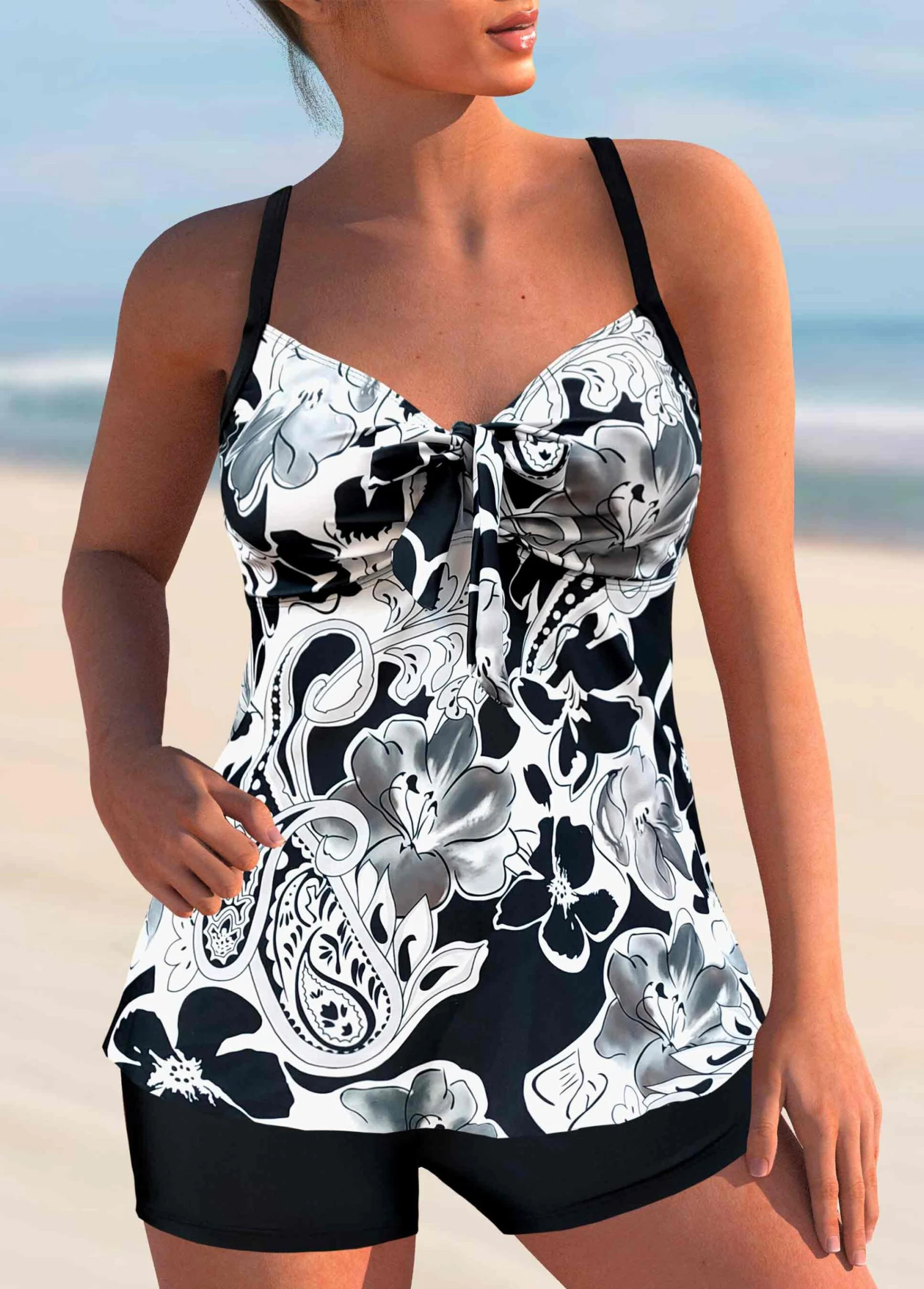 Paisley Print White Bowknot Tankini Set 3 Paisley Print White Bowknot Tankini Set