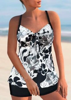Paisley Print White Bowknot Tankini Set 7 Paisley Print White Bowknot Tankini Set -AquaLina Store 295439 P 1641357741355