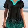 Split Neck Black Short Sleeve Tankini Set -AquaLina Store 297171 P 1644481364216