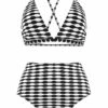 Three-piece High Waisted Geometric Print Black Bikini Set -AquaLina Store 316752 P 1698056031470