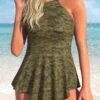 Handkerchief Hem Cutout Olive Green Swimdress Set -AquaLina Store 318512 P 1681464430551