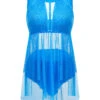 Lace Mid Waisted Sky Blue Swimdress And Panty