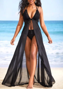 Metal Ring Black Tie Front Cover Up