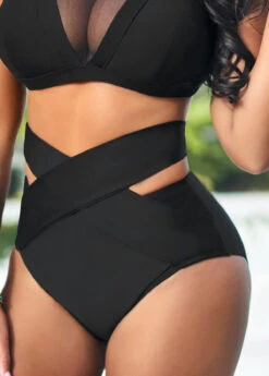High Waisted Black Cross Strap Bikini Bottom -AquaLina Store 319070 P 16697766701372