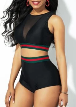 Mesh Black Contrast Stitch Bikini Set -AquaLina Store 319115 P 16697779180512