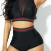 Mesh Black Contrast Stitch Bikini Set -AquaLina Store 319115 P 16697779187380