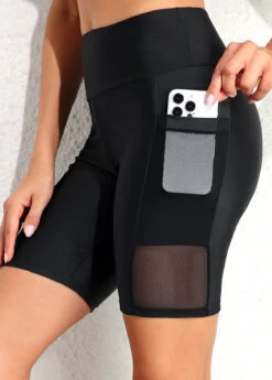 High Waisted Black Pocket Swim Shorts