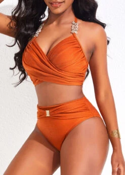 Criss Cross High Waisted Brick Red Bikini Set -AquaLina Store 320410 P 16774736336122