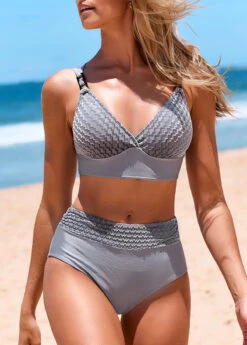 Criss Cross Grey Patchwork Bikini Set