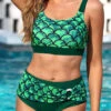 Metal Ring Mid Waisted Fish Scales Print Bikini Set -AquaLina Store 321747 P 16752517763270
