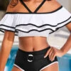 Contrast Binding Mid Waisted White Bikini Set -AquaLina Store 321911 P 16723078182970