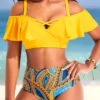 Ruffle Mid Waisted Paisley Print Yellow Bikini Set -AquaLina Store 322434 P 16735758728930