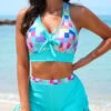 Cyan Criss Cross Mid Waisted Geometric Print Bikini Set -AquaLina Store 322715 P 16794824533104