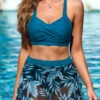 Criss Cross Mid Waisted Leaf Print Bikini Set 2 Criss Cross Mid Waisted Leaf Print Bikini Set -AquaLina Store 322717 P 16754239696690