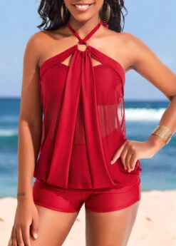 Metal Ring Red Halter Tankini Top-No Bottom 9 Metal Ring Red Halter Tankini Top-No Bottom -AquaLina Store 322850 P 16720546400780