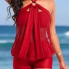 Metal Ring Red Halter Tankini Top-No Bottom -AquaLina Store 322850 P 16720546407874