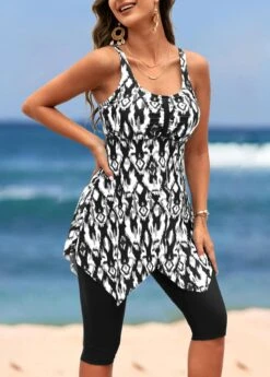 Handkerchief Hem High Waisted Black Tankini Set -AquaLina Store 323775 P 16729199586892