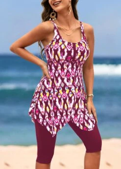 Handkerchief Hem High Waisted Dark Reddish Purple Tankini Set 8 Handkerchief Hem High Waisted Dark Reddish Purple Tankini Set -AquaLina Store 323776 P 16729223355142
