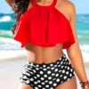 Ruffle High Waisted Polka Dot Red Bikini Set -AquaLina Store 323958 P 16775610759620