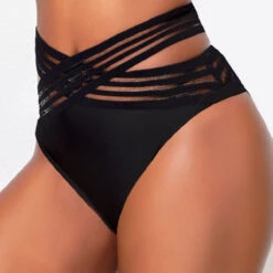 Asymmetry Black Mesh Stitching Bikini Set -AquaLina Store 324184 P 16734266861402