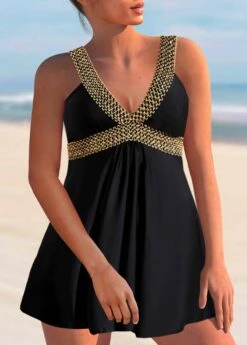Patchwork Black Wide Strap Swimdress Set -AquaLina Store 324816 P 1674030613973