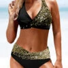 Criss Cross Gold Shinning Bikini Set