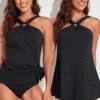 Circular Ring Mid Waisted Black Swimdress Set -AquaLina Store 325162 P 16794712884180