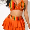 Layered High Waisted Multi Stripe Print Orange Bikini Set -AquaLina Store 325241 P 1675237094526