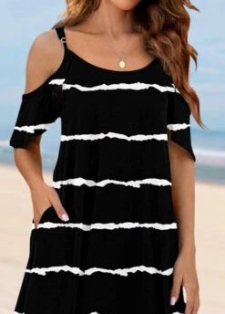 Pocket Striped Black Cover Up Dress -AquaLina Store 325405 P 1676095965865