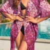 Tassel Floral Print Dark Reddish Purple Cover Up -AquaLina Store 325533 P 16780904725610