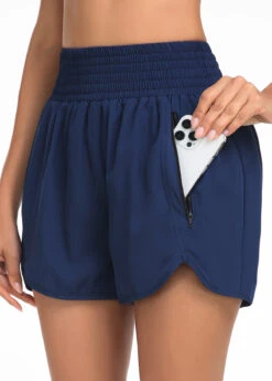 Smocked High Waisted Blue Beach Shorts
