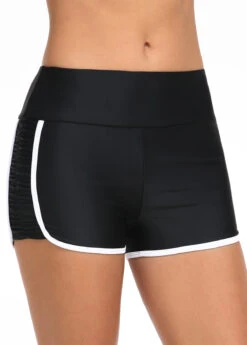 Contrast Stitch Mid Waisted Black Swim Shorts -AquaLina Store 325564 P 16771414883652