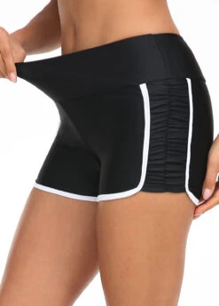 Contrast Stitch Mid Waisted Black Swim Shorts