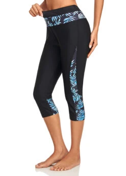 High Waisted Leaf Print Black Swim Capris -AquaLina Store 325572 P 16777410576800