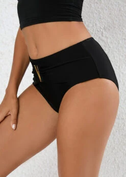 Metal Detail Mid Waisted Black Bikini Bottom -AquaLina Store 325748 P 16794782957823