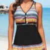 Criss Cross Mid Waisted Striped Black Tankini Set 2 Criss Cross Mid Waisted Striped Black Tankini Set -AquaLina Store 326884 P 16793105612980
