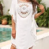 Tassel White Weave Asymmetric Hem Cover Up -AquaLina Store 327142 P 16820716825913