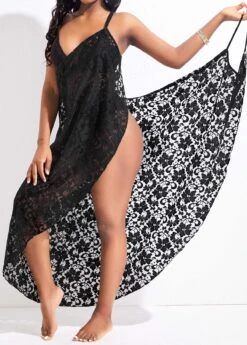 Lace Surplice Asymmetry Black Cover Up