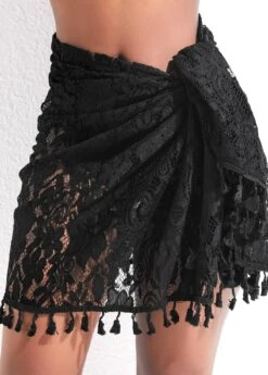 Lace Tassel Design Tie Black Sarong