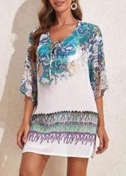 Tie Fish Scales Print White Cover Up -AquaLina Store 327563 P 16808323341743