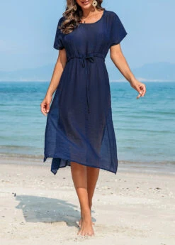 Drawstring Navy Side Slit Cover Up Dress -AquaLina Store 327870 P 16798827503503